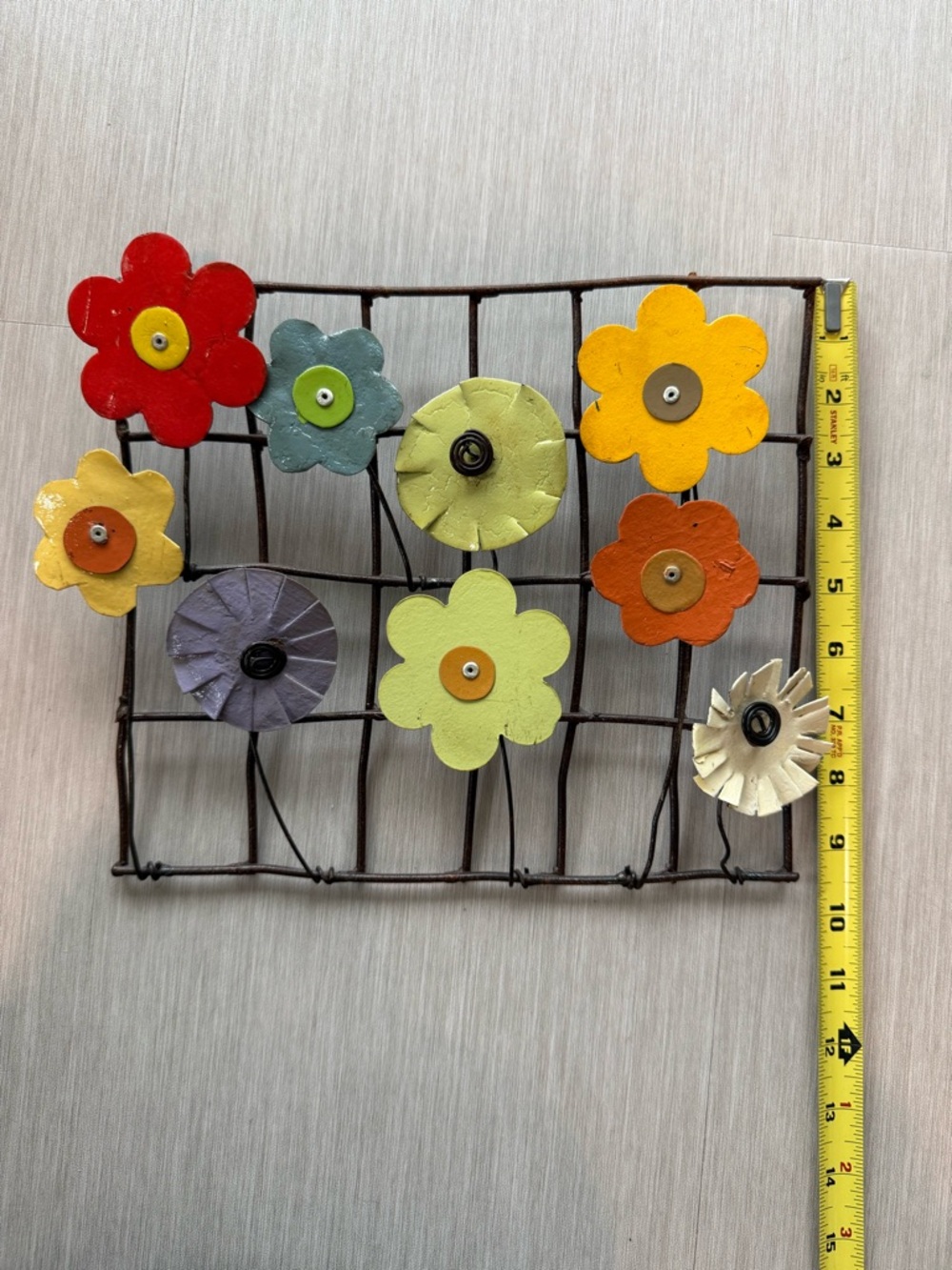 Handcrafted Multicolor Flower Grid Wall Decor Metal hippie boho